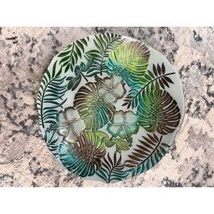 Embossed Tropical Patterned Decorative Dinner Plate Multicolored Metallic NWOT